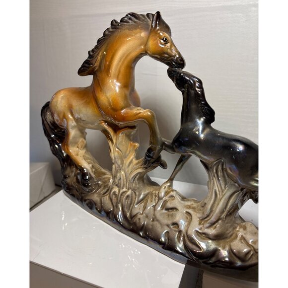 Ceramic Horses Figurine Mom and Baby Brown & Black 9.5 x 11.5" Made in Italy Vtg - Picture 6 of 13